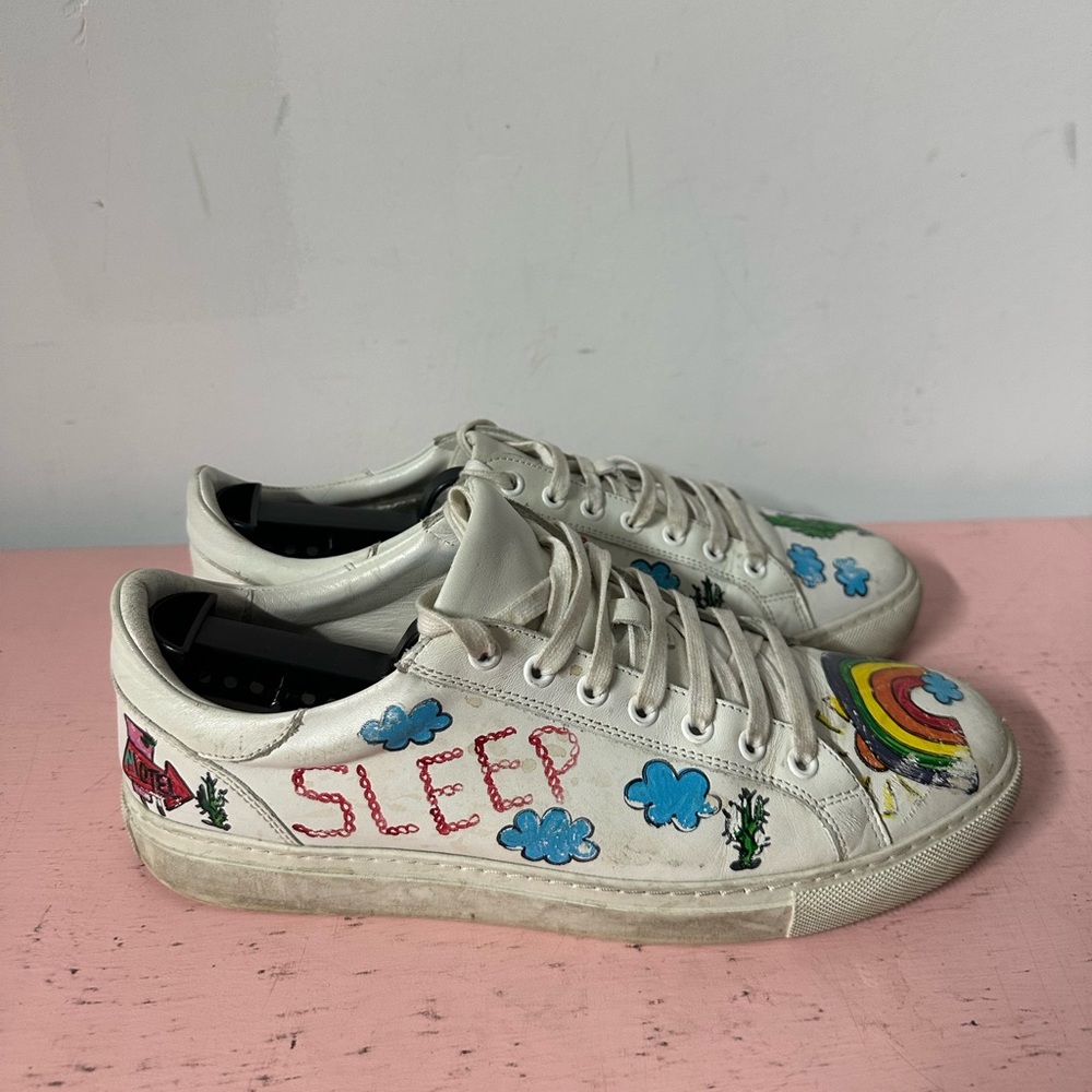 Mira Mikati Women White Leather Colorful Suede Casual Sneaker Shoes Size 40 US 9